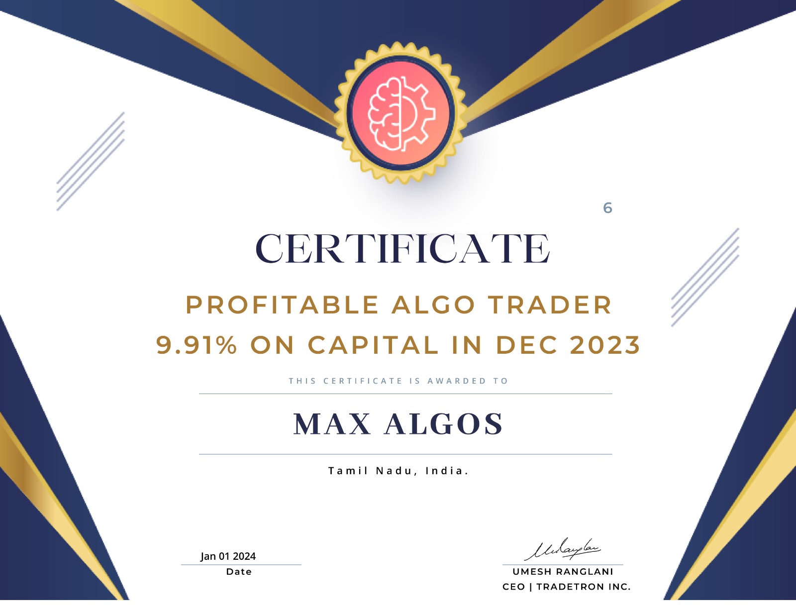 Profitable Trader certificate